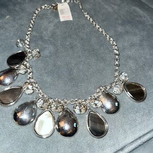 WHBM SUMMER Necklace Silver, Abalone shell with Crystals NWOT